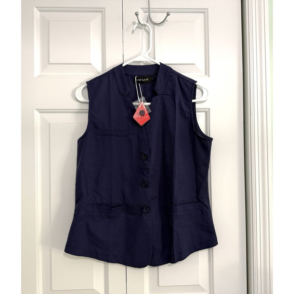 MINT LIMIT Blue Navy Women's Linen Blend Button Front Utility Vest Size S NWT